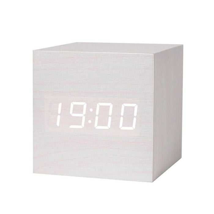 Catzon Modern White Wooden Alarm Clock Thermometer Calendar-white
