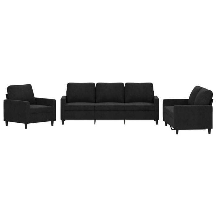 vidaXL Sofa Set with Cushions 2-Seater Sofa Couch Settee 3 Piece Black Velvet