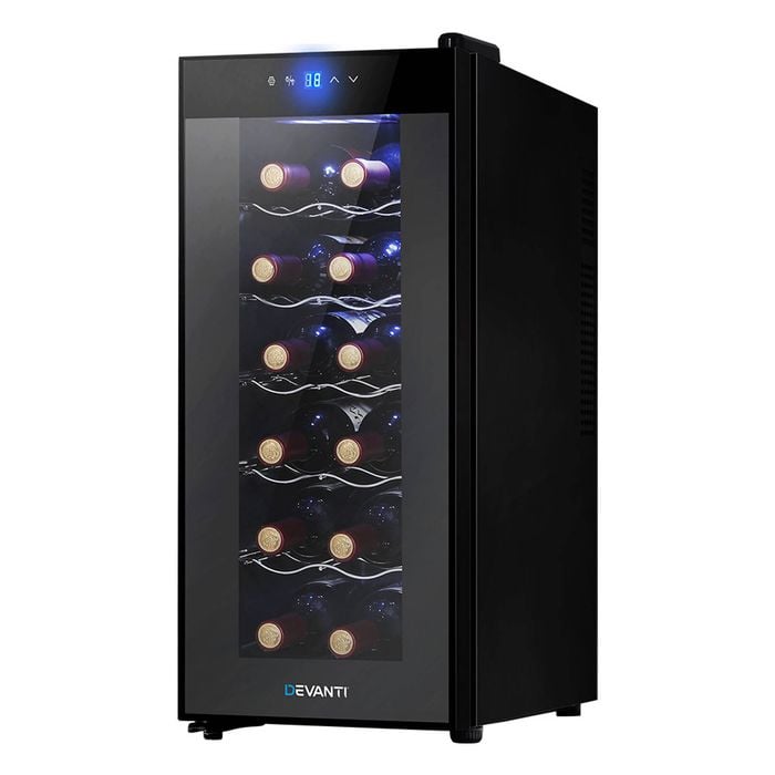 Devanti Wine Cooler 12 Bottle Thermoelectric Chiller Storage Fridge Cellar Black