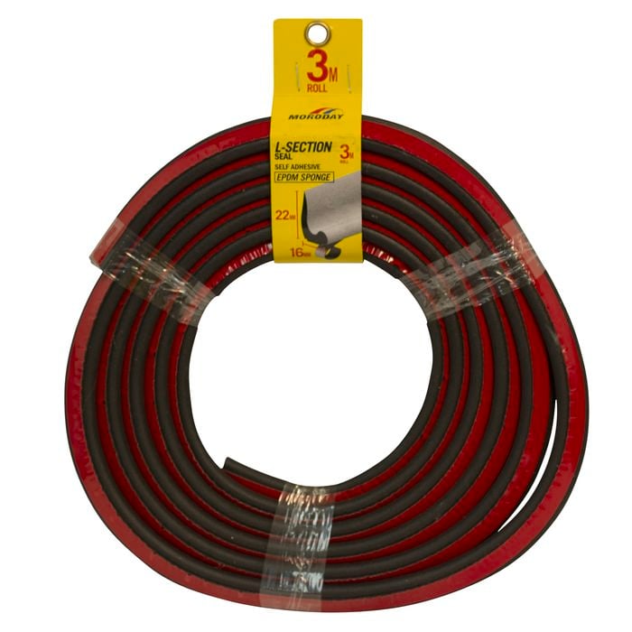 Moroday 16 x 22mm x 3m Black Self Adhesive L-Section Seal