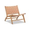 Casey Nude Tan Woven Leather Solid Natural Teak Wood Lounge Chair