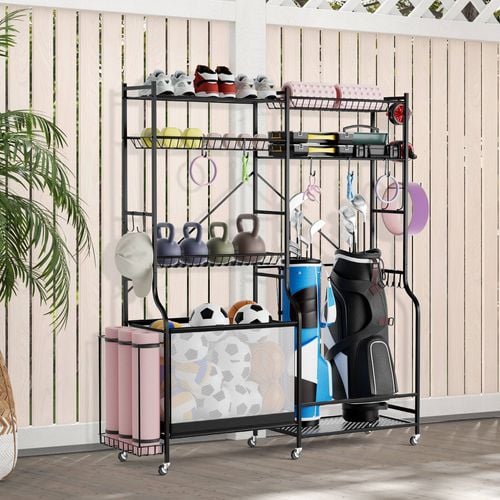 Costway All in one Sport Euipment Organiser Rack Ball Holder Cart Bunnings Australia