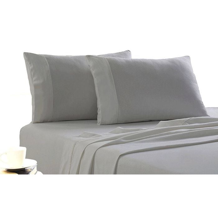 Park Avenue King Cotton Flannelette Bed Sheet w/ Pillowcase - Silver