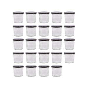 Argon Tableware 130ml Glass Jam Jars With Airtight Black Lids - Set Of 24 Empty Screw Top Kitchen Storage Preserving Jar