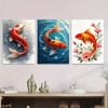 3pcs Vibrant Orange & White Koi with Lotus Flower Print 100% Australian Made 3 x 40x60cm (Metal Print)