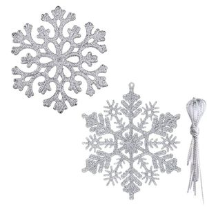 Catzon 30Pcs Christmas Glitter Snowflake for Xmas Trees-Silver