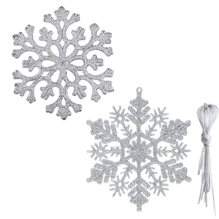 Catzon 30Pcs Christmas Glitter Snowflake for Xmas Trees-Silver