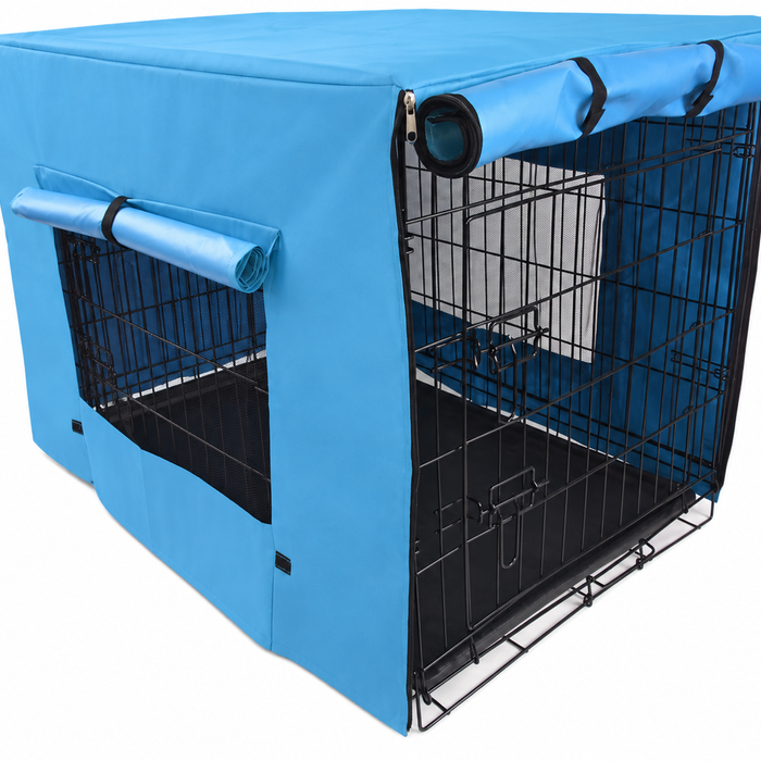 YES4PETS 48' Collapsible Metal Dog Puppy Crate Cat Rabbit Cage With Cover Blue