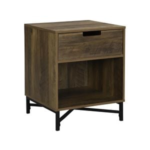 Austin Bedside Table 1 Drawer Industrial Side Table Nightstand Woodgrain And Black