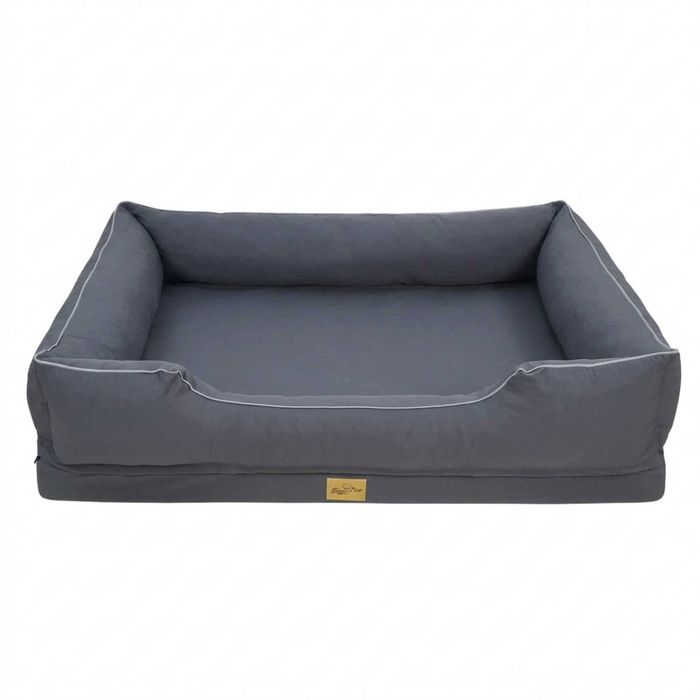 P&P Gray Beige Orthopedic Bolster Dog Bed with Washable Cover and Non Slip Paw Print Base 2XL