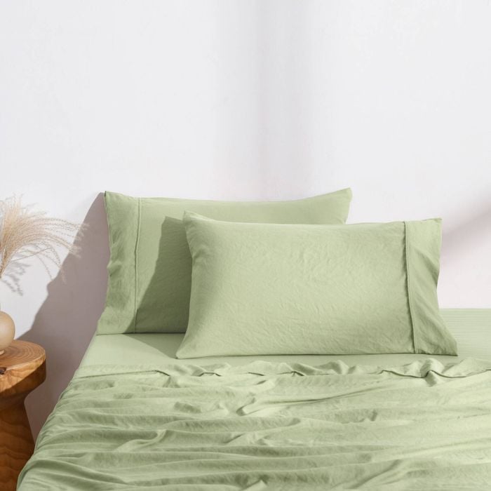 Dreamaker Superfine Washed Microfibre Standard Pillowcase Twin Pack - Sage Green