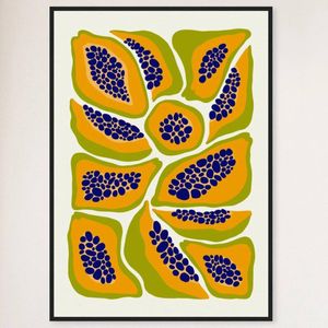 Galrie Vibrant Papaya Print Abstract Kitchen Wall Art Fruit Collection Decor, Black Frame, 50 x 70cm (20 x 28inch)