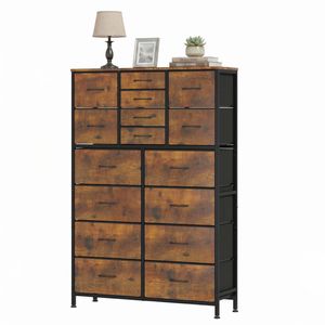 Advwin Chest of Drawers with 16 Fabric Drawers Tall Dresser for Closet Rustic Brown
