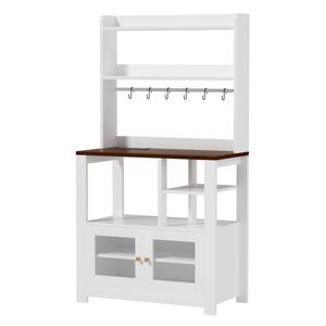 Ufurniture Furniouse 5-Tier Kitchen Bakers Rack with Power Outlet Coffee Bar Station Table with Cabinet & Hooks White