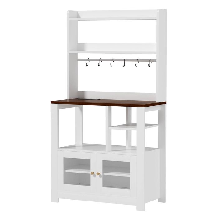 Ufurniture Furniouse 5-Tier Kitchen Bakers Rack with Power Outlet Coffee Bar Station Table with Cabinet & Hooks White
