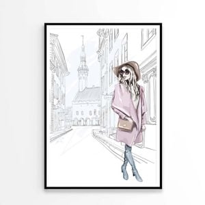 Pink Girl With Stylish Hat   Print 100% Australian Made 90 x 120cm   (Poster)