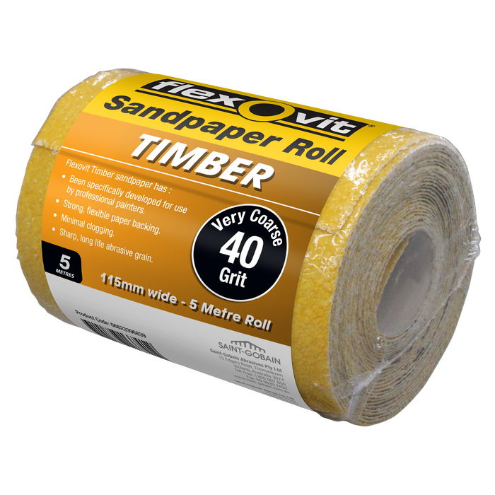 Flexovit Timber Sandpaper Roll 115mm x 5m - 40 Grit
