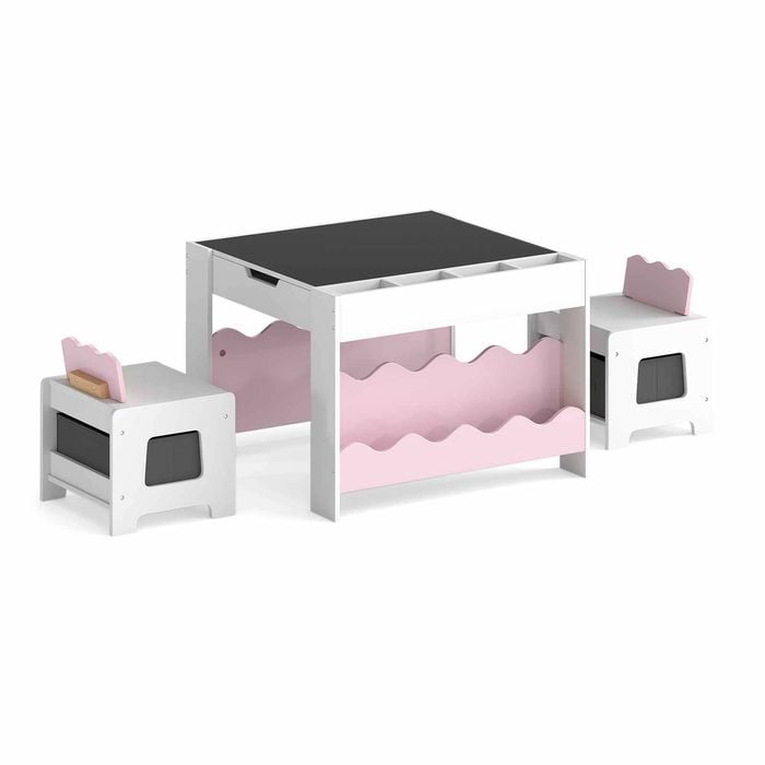 Costway Kid Activity Table Chairs Set Art Dining Double-sided Pink