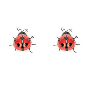 2x Garden 14cm Metal Ladybug Outdoor Ornament/Sculpture Patio Decor Large Red