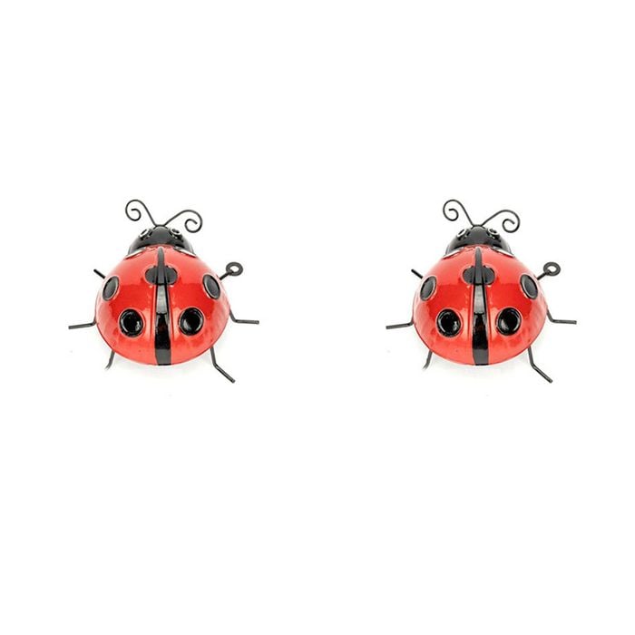 2x Garden 14cm Metal Ladybug Outdoor Ornament/Sculpture Patio Decor Large Red