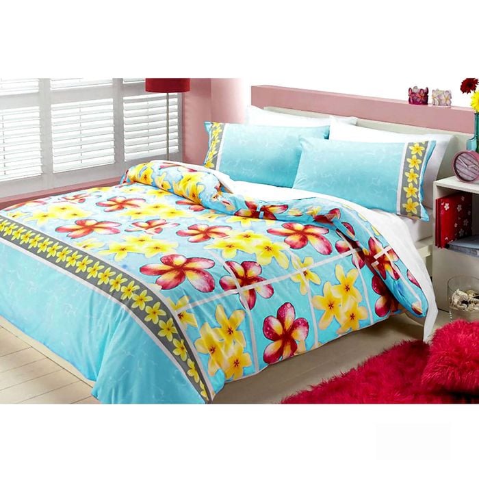 Bloomington 225TC Polyester Cotton Frangipani Quilt Cover Set Aqua Single