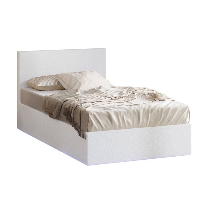 Oikiture Bed Frame King Single Size Gas Lift Storage Boucle White