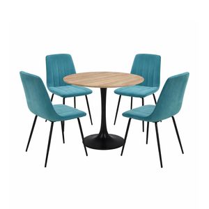 FORET 5pcs Round Dining Table Set With 4 Velvet Chairs Modern Kitchen Set
