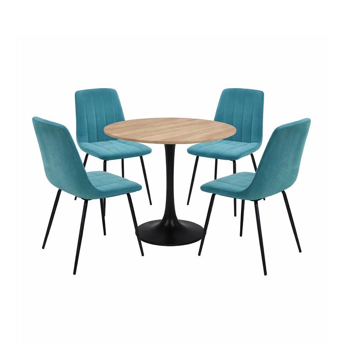FORET 5pcs Round Dining Table Set With 4 Velvet Chairs Modern Kitchen Set