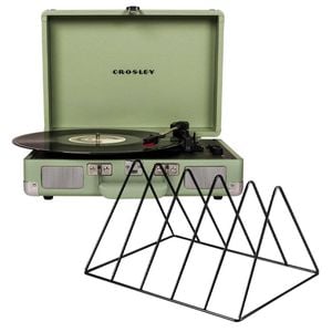 Crosley Cruiser Bluetooth Portable Turntable - Mint + Gadhouse Vinyl Rack Bundle - Black