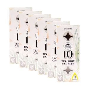 6x 10pc Divine Living Unscented Tealights Candles 9 Hours Burn Time 18.8x7.5cm