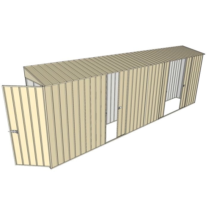 Build-a-Shed 0.8 x 6 x 2m Singled Hinged Door Skillion Shed with Single and Double Sliding Side Doors - Cream