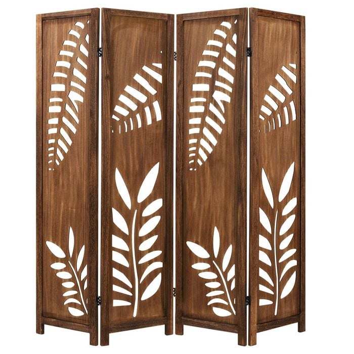 Costway 160x170cm 4-panel Room Divider Solid Wood Folding Screen Privacy Stand