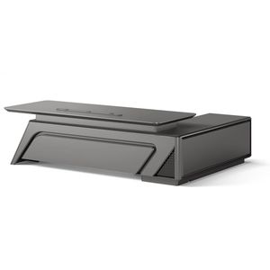 HELIOS 240cm Executive Office Desk  Left Return - Silver Grey + Brown