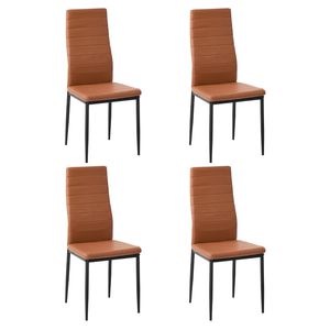 Oikiture 4PCS Dining Chairs High-Back Kitchen Chair Padded Faux Leather Brown