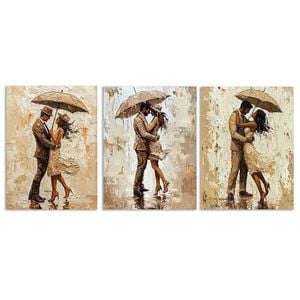 3pcs A couple is strolling in the rain Print 100% Australian Made 3 x 40x60cm (Metal Print)
