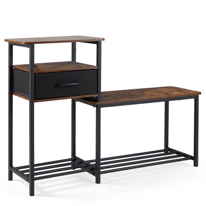 Costway 3-tier Shoe Rack Bench Industrial Storage Cabinet Drawer Shelf