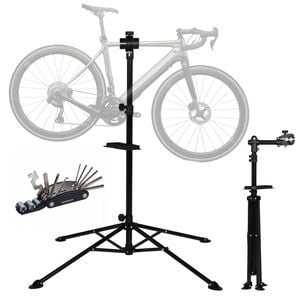 Advwin Bike Repair Stand, 105-190cm Adjustable Height, Foldable & 360° Rotatable 4-Leg Bike Rack w/Tool Tray, Up to 30 KG