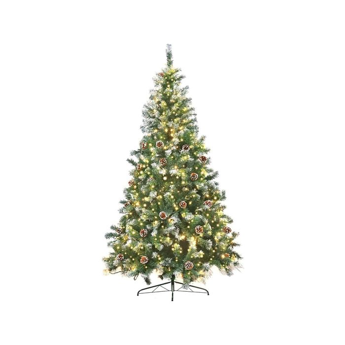 Christabelle 1.8m Pre-Lit LED Artificial Christmas Tree with Snow Tipped Needles Pine Cones Stand