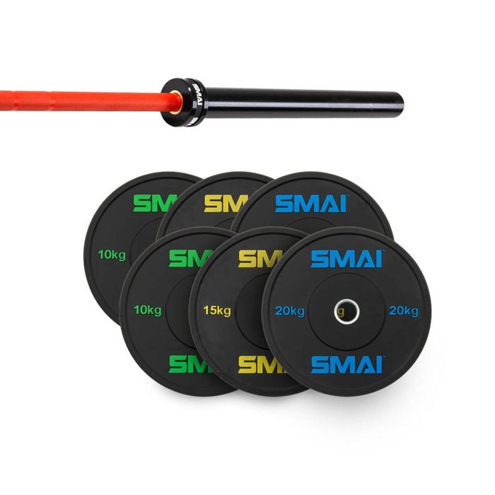 Smai 110kg Hd Bumper Plate Set Inc 20kg Barbell - 20kg Red Barbell