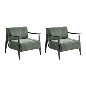 Oikiture 2x Wooden Armchair Lounge Sofa Chair Fabric Accent Armchairs Green