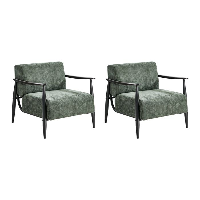 Oikiture 2x Wooden Armchair Lounge Sofa Chair Fabric Accent Armchairs Green