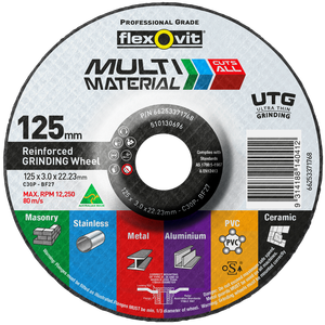 Flexovit 125 x 3 x 22.3mm Multi Material Ultra Thin Reinforced Grinding Wheel