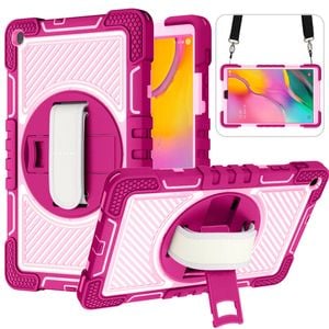Rugged Stand Shockproof Hybrid Case with Strap For Samsung Tab S7 Plus / S7 FE / S8 Plus (Rose+Pink)