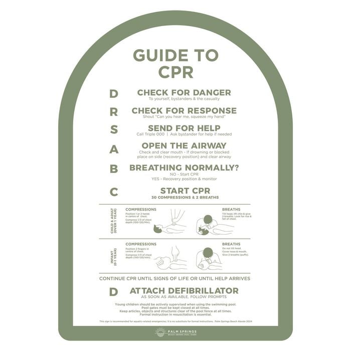 Stylish Pool CPR Sign Green & White Halo