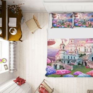 3D Pink Castle 333 Bed Pillowcases Quilt King Size