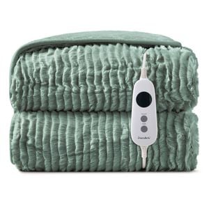 Dreamaker Eyelash Fleece Reversible Electric Heated Throw Blanket Faded Green & Sage 200 X 180cm | Overheat Protection, Auto-off