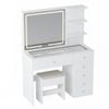 Ufurniture Makeup Vanity Desk Stool Set With Led Mirror Glass Tabletop Power Outlet White
