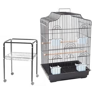 Salesbay Pet Bird Cage With Stand Metal Aviary Black