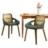 Maxhomm Set Of 2 Green Rattan Dining Chairs, Cane Back Bentwood Chair With Leather Padded Seat