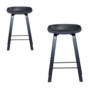 Claire Set of 2 Bar Stools Kitchen Counter PP Seat Wooden Metal Leg Black